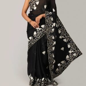 Midnight Black Floral Cutwork Saree