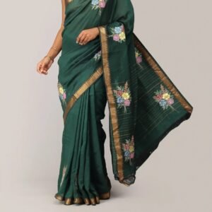 Emerald Green Floral Elegance Saree