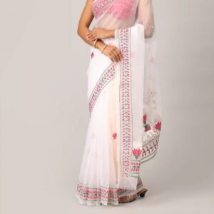 Ivory White Heritage Embroidered Saree