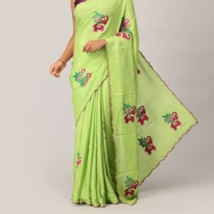 Lime Green Designer Embroidered Saree