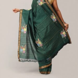 Emerald Green Floral Elegance Saree