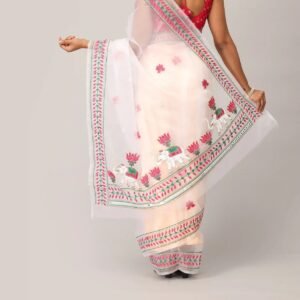 Ivory White Heritage Embroidered Saree
