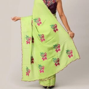 Lime Green Designer Embroidered Saree