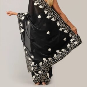 Midnight Black Floral Cutwork Saree